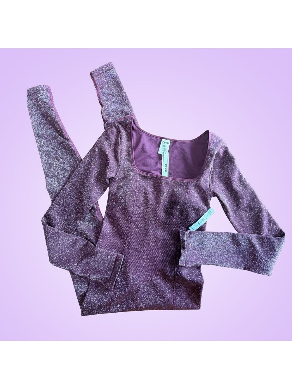 PINK Victoria’s Secret Purple Seamless Shimmer Long Sleeve One Piece XS